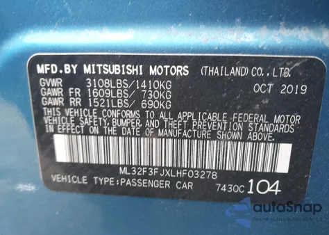 2020 Mitsubishi Mirage G4 Es из США, поврежденный, VIN ML32F3FJXLHF03278